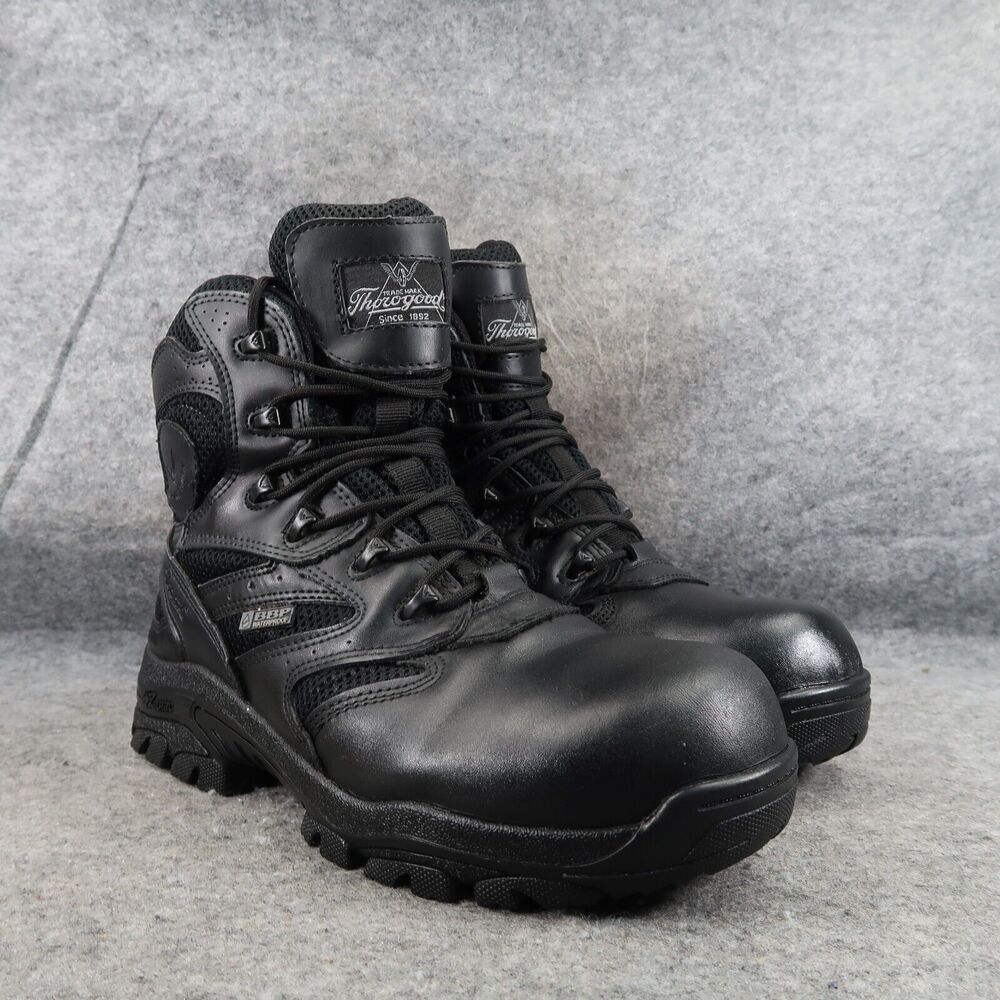 Thorogood Shoes Mens 8.5 Boots Work Comp Toe Leather Zip Lace Up Wide Fit Black